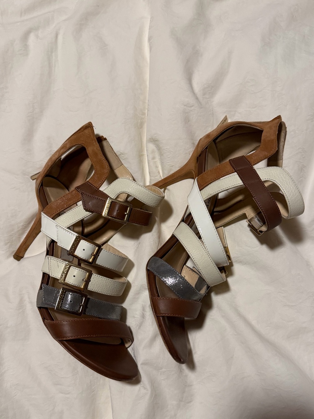 Jimmy choo Multi-Strap Brown and White High Heel Sandals